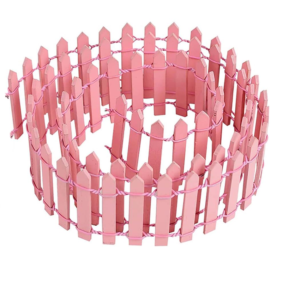 Miniature Garden Fence, 5 * 90CM Small Wooden Fence Flexible Miniature Picket Fence for Micro Landscape Flower Pot Fairy Garden Decoration(Pinkish)
