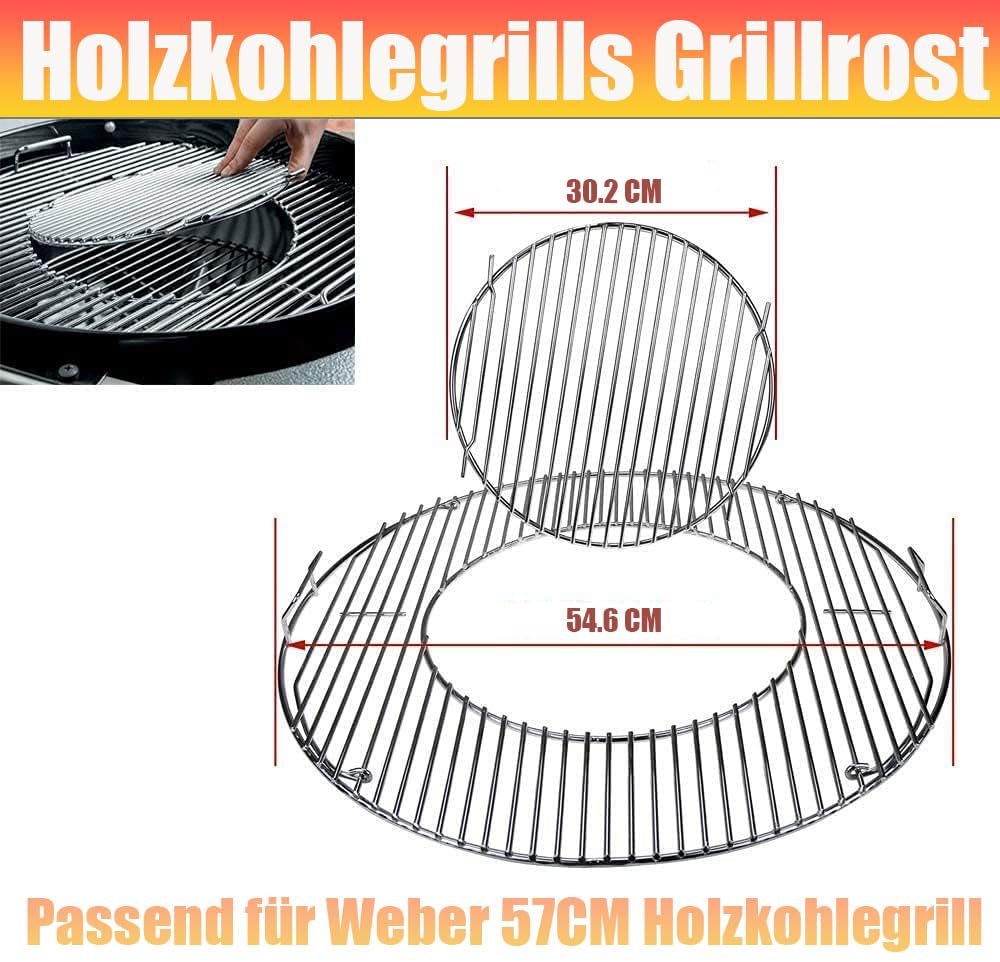 8835 54,6CM Rund Grillrost für Weber 57CM Holzkohlegrills,Abnehmbarer Grillrost Ersatz für Weber Kohlegrills One-Touch, Performer, Bar-B-Kettle, Master-Touch,Grillrost Rund mit Smokey Mountain Cooker
