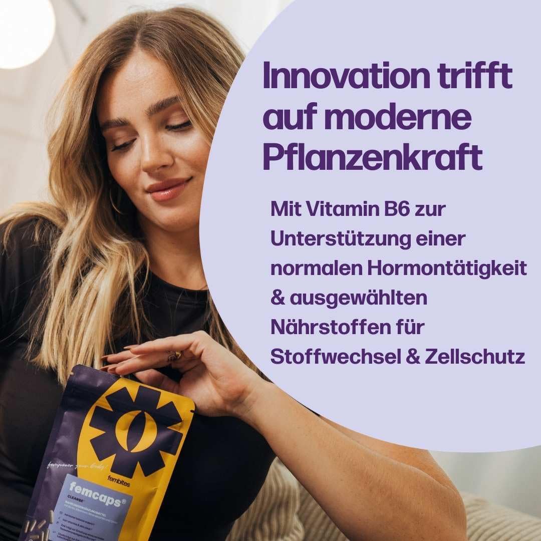 fembites femcaps Cleanse - Hochdosiertes Supplement für Hormonelle Balance - Mit Biotin, Zink, Vitamin C & Selen - Vegan & Laborgeprüft - 120 Kapseln