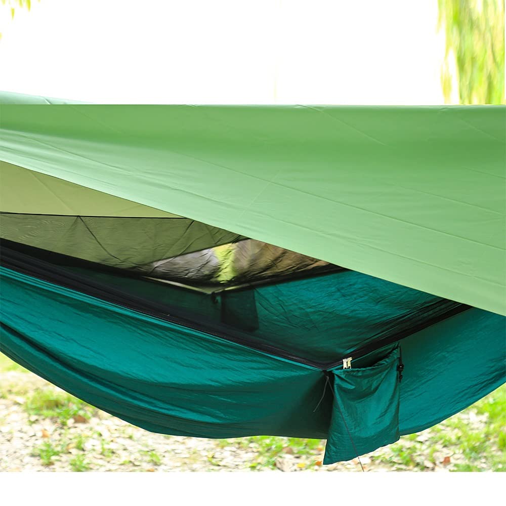 Amaca portatile da campeggio con zanzariera, telo antivento leggero, materiale bue 400D, ideale per escursioni all'aperto e avventura (verde)