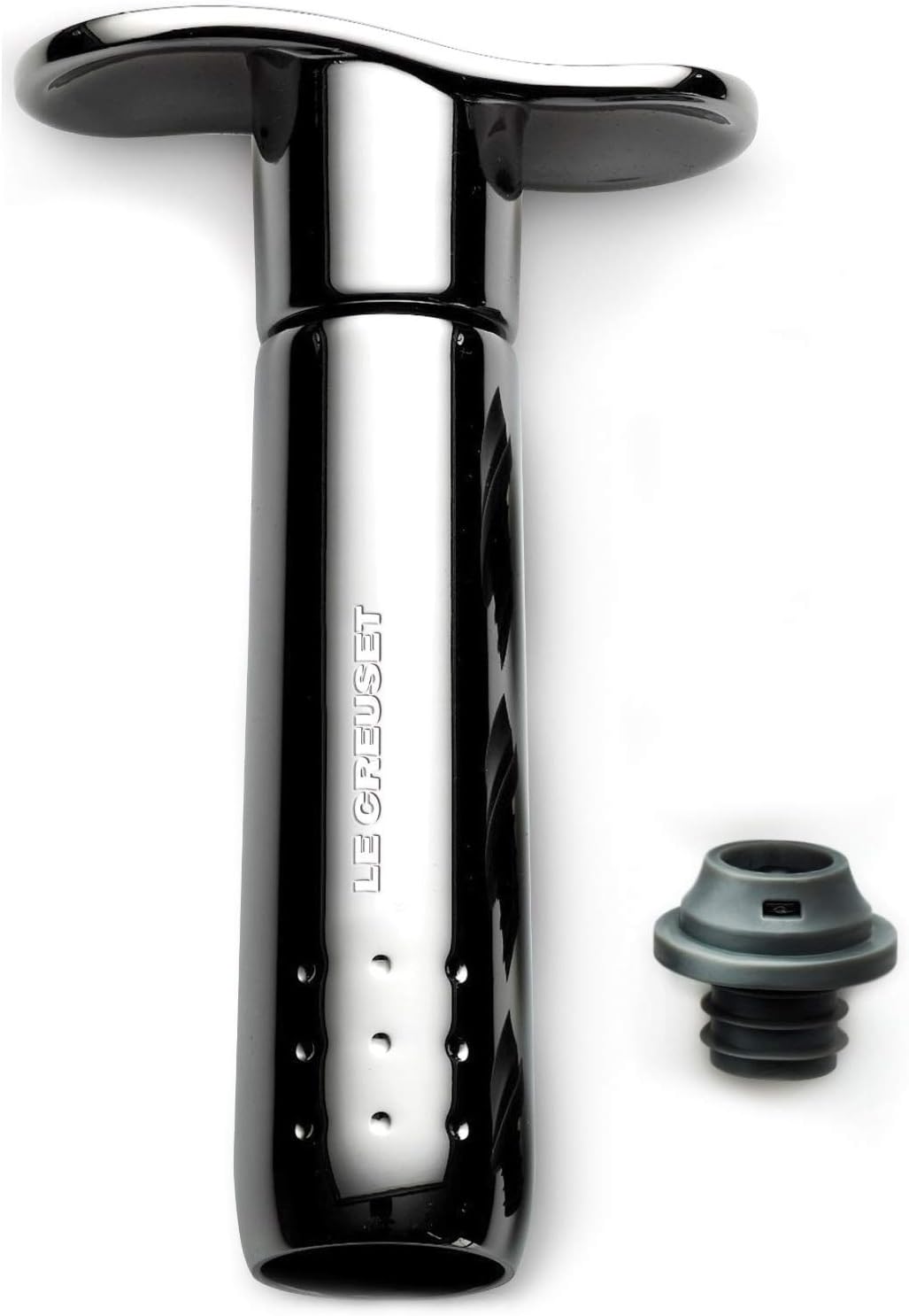 Le Creuset Wine Pump and 3 Stoppers, Black Nickel