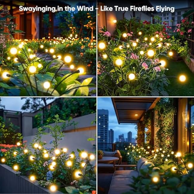 Solar Lights Outdoor Waterproof: 8 Pack 64 LED Firefly Garden Solar Powered Lamps - Bright Outside Pathway Lighting Modern Yard Patio Decorations - 2025 Unique Design Sway by Wind & Dancing