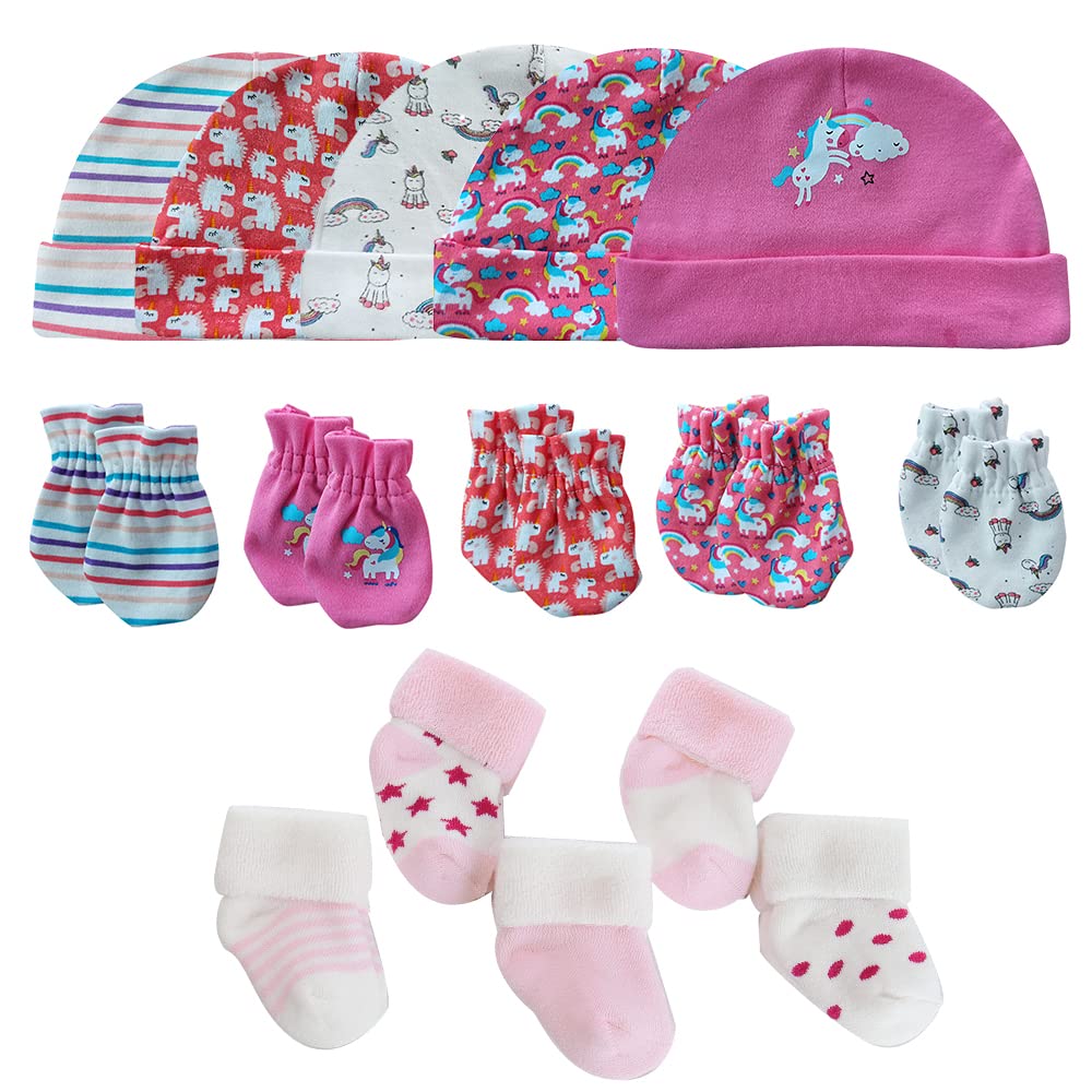 MAMIMAKA Baby Caps Handschuhe und dicke warme Socken Baumwolle Neugeborene Essentials Zubehör (Hüte+Handschuhe+Terry Socken),0-6 Monate