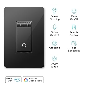 Kasa Smart Dimmer Switch HS220, Single Pole, Needs Neutral Wire, 2.4GHz Wi-Fi Light Switch Compatible with Alexa and Google Home, UL Certified, No Hub Required, Black
