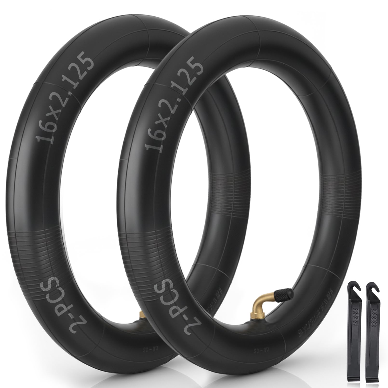 2Pcs -16x2.125 Replacement Butyl Inner Tube, 16 Inch Bike Tube with CR202 Bent Valve Stem Compatible with Most 16x1.75 16x1.95 16x1.75/2.125 E-