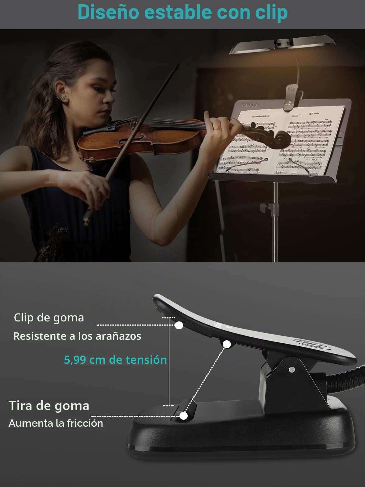 Vekkia Lámpara de atril recargable con 64 ledes, lámpara de piano plegable para cuidado de los ojos, portátil profesional 5 brillo x 3 temperatura de color, perfecta para piano, partituras, guitarra.