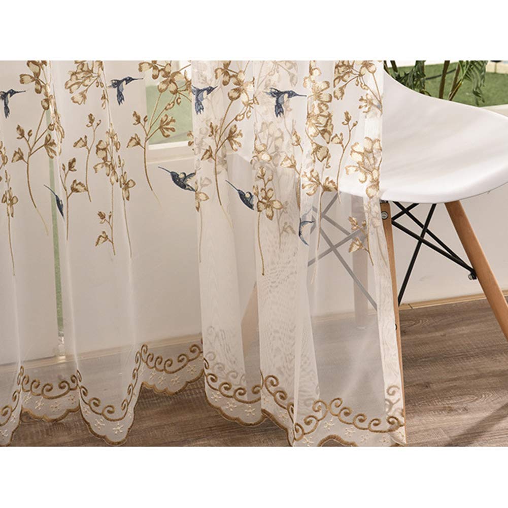 Lot De 2 Rideaux Voilages Broderie Florale à Pattes - Violet - 140x175 Cm - Élégance Légère Pour Chambre & Salon