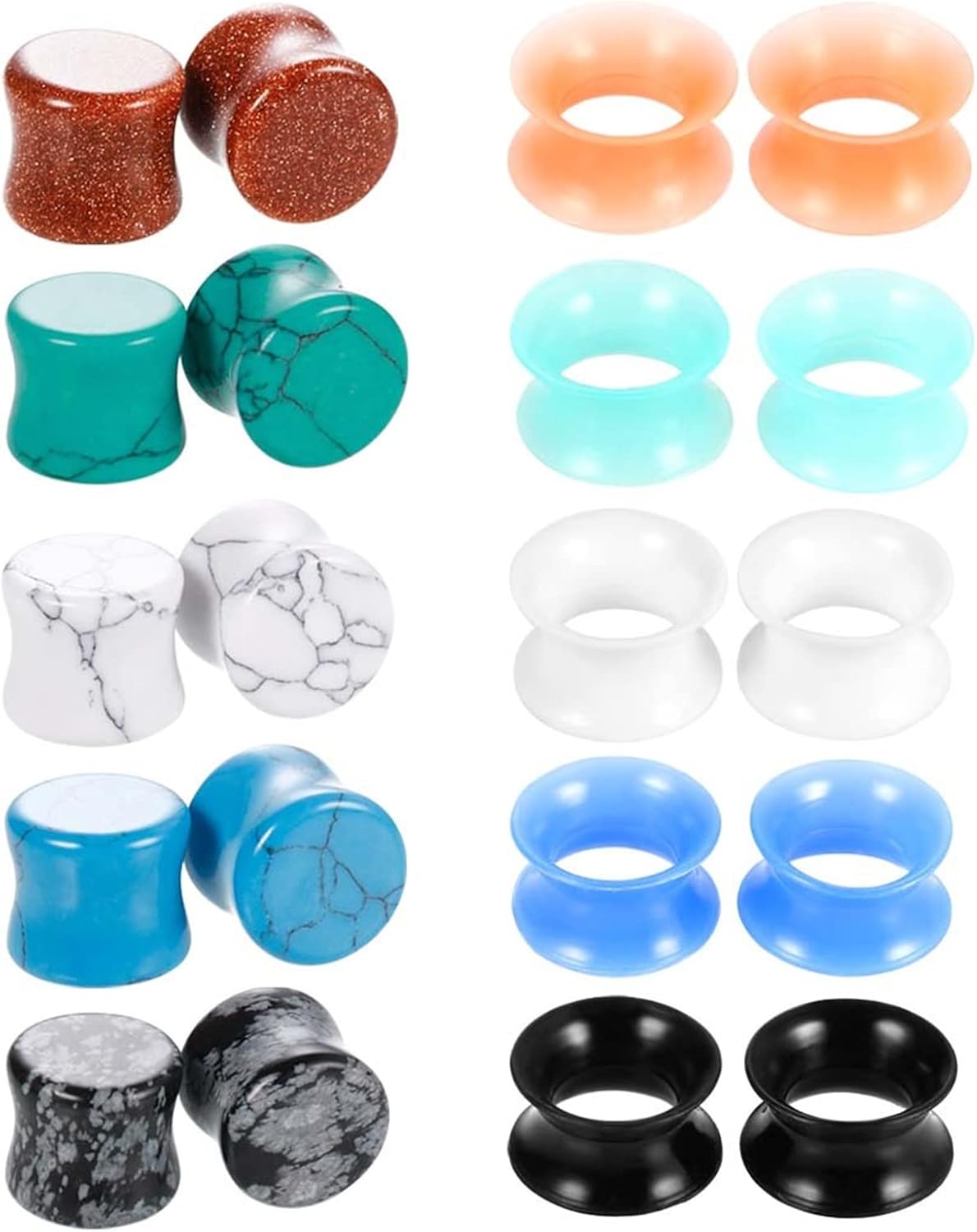 Beydodo Silicone Ear Gauges Plugs, Piercing Jewelry Variety Pack 20PCS Stretcher Earrings Mixed Stone and Hoop