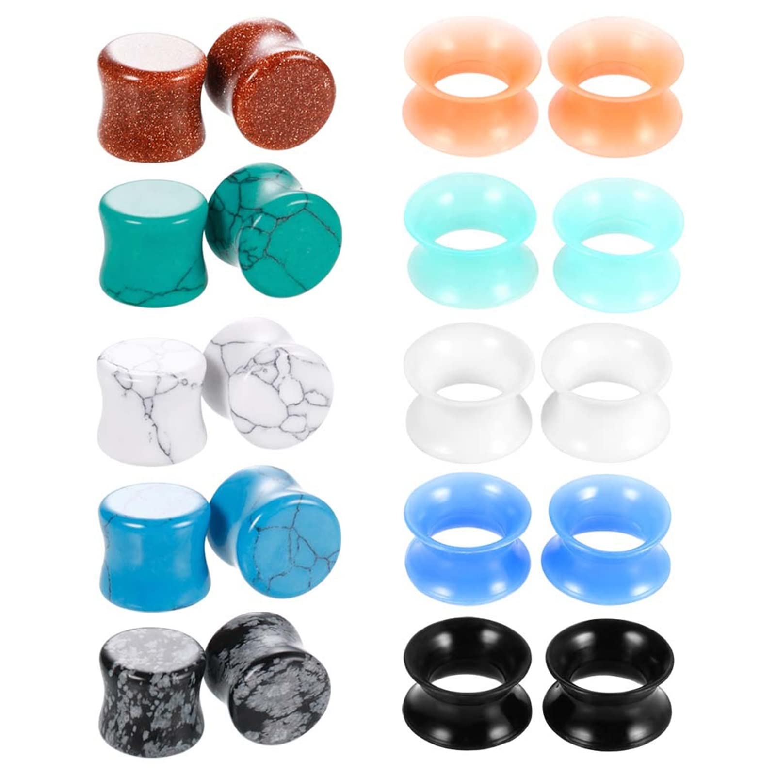 Ohrtunnel aus Silikon, Schraublehren, Dehnungsset, 20 Stück, Körperpiercing-Schmuck für Frauen, gemischte Stein- und Creolen-Piercing-Ohrringe