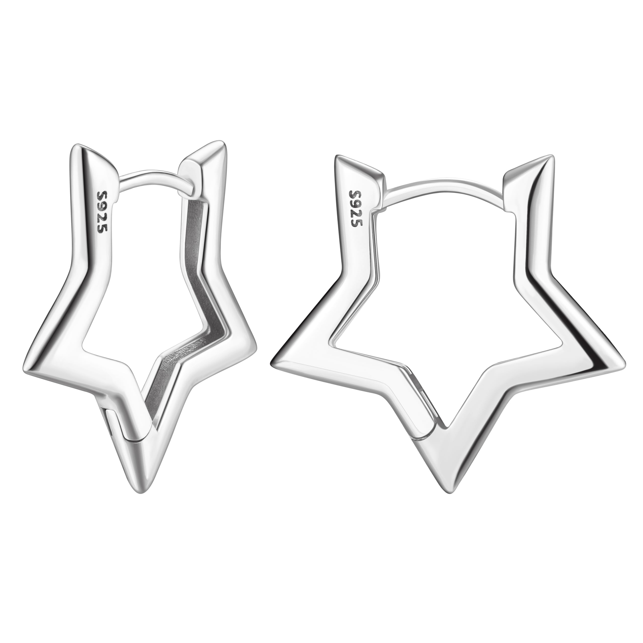 JeweBella Pequeño Pendientes de Aro de Plata de Ley 925 para Mujer Niña Chapado en Oro de 18K Hipoalergenicos Pendientes Estrella Rectangulares Geométricos Minimalistas Pendientes Mujer Oro/Plata