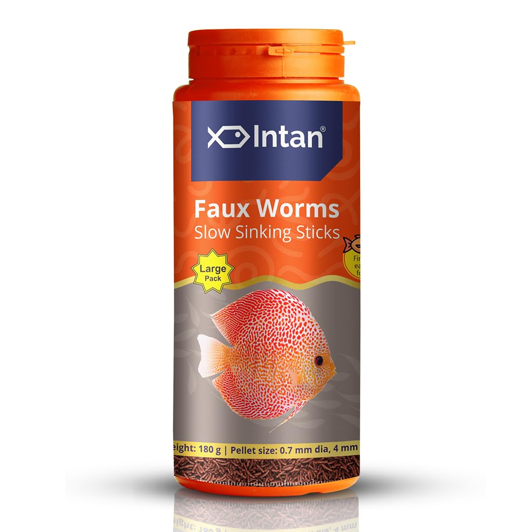 Intan Faux Worm Sticks (0.7mm x 3-4.5mm Slow Sinking) | 180gm - Highly Nutritious Ornamental Fish Food for All - Discus,