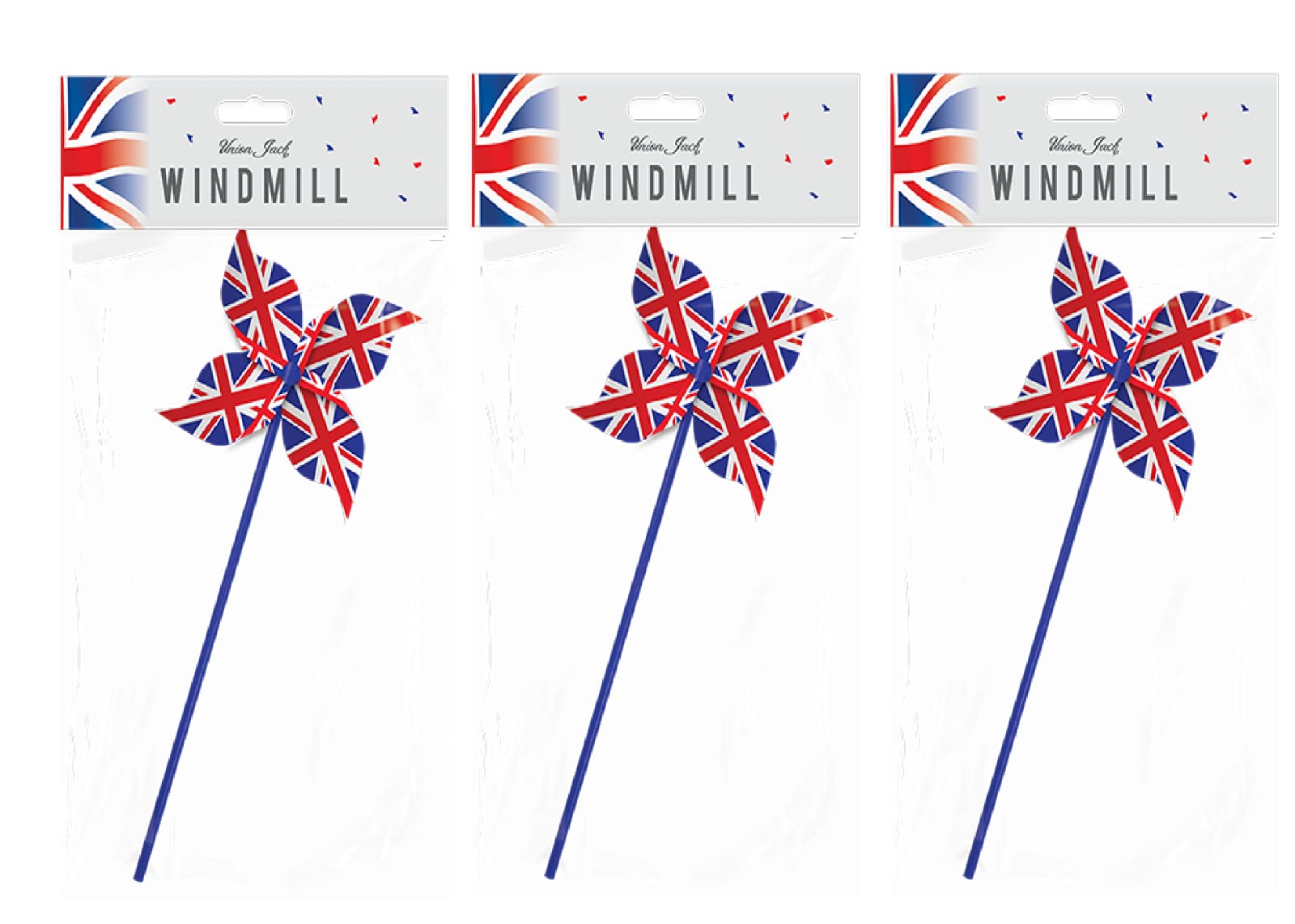 SKYTE 3x UNION JACK WINDMILL Wind Spinner Jubilee Outdoor Garden Patio Party Decoration Decor Queen Platinum Party Ornaments Great Britain 48cm, Multicolor