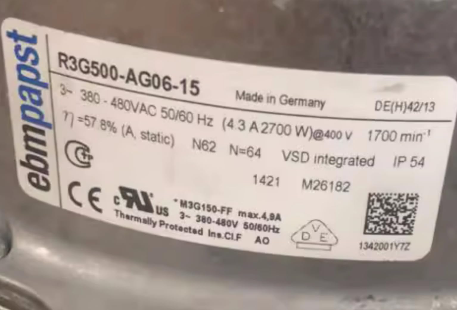 R3G500-AG06-15 380/480V 4.3A 2700W 1700RPM Cooling Fan