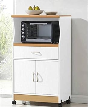 Maykoosh Kitchen Accent Cart with Wheels - White Storage Cabinet, Microwave Stand, Compact Design - 15.50" L x 23.60" W x 45.40" H