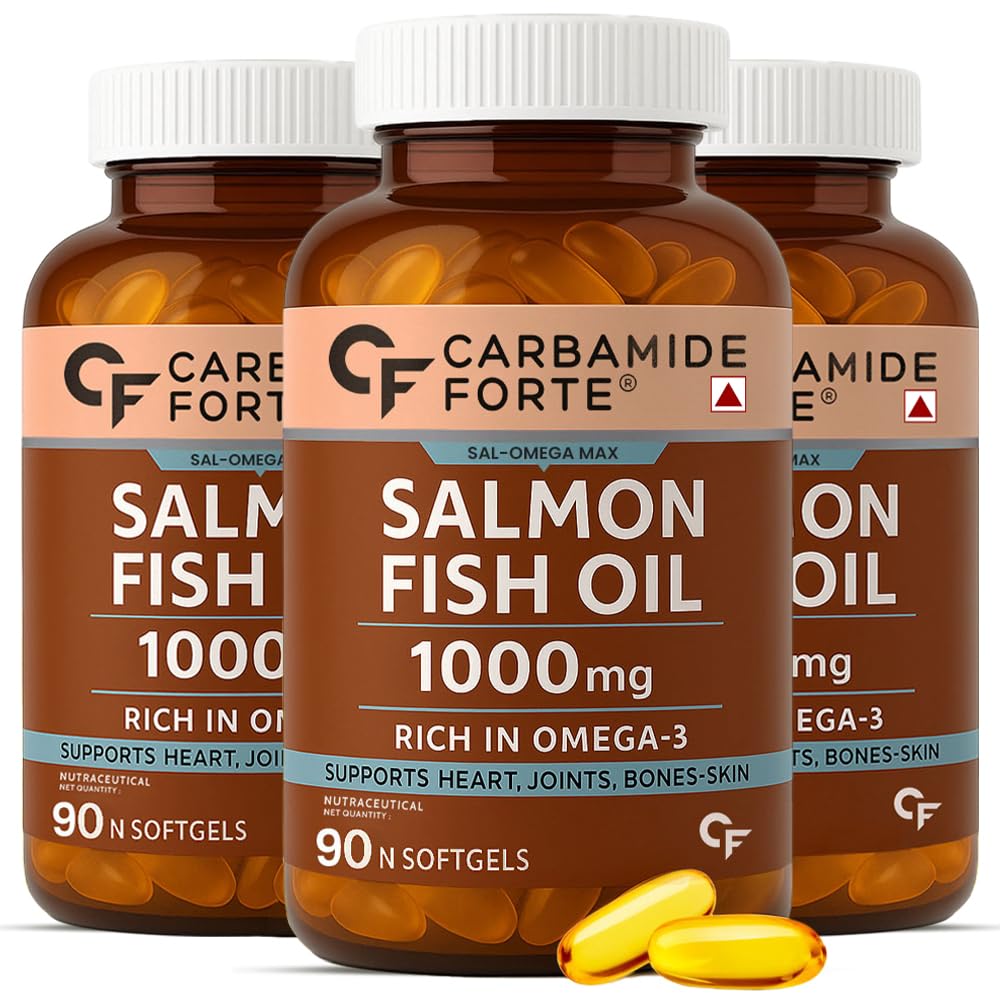 Salmon Fish Oil Omega 3 Capsule 1000 mg | 90 Softgel Capsules | EPA 180 mg & DHA 120 mg | Supports Heart, Joints, Bones & Skin (Pack of 3)