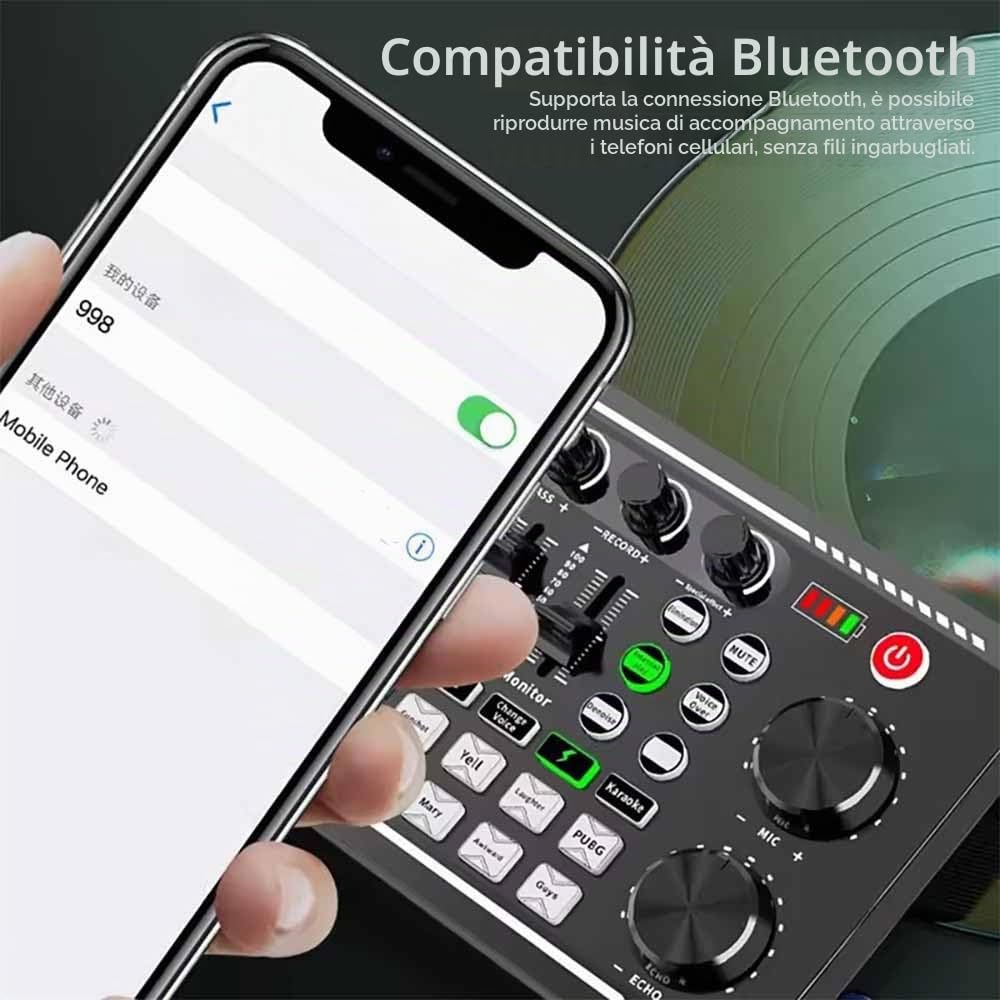NEWFUN Mixer Audio, Scheda Audio, Mixer dj, Mixer Audio Stereo Bluetooth con Suono Multiplo, Compatibile con Computer e Smartphone per DJ, Registrazioni in Studio, Karaoke Online