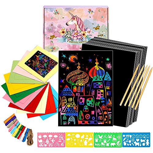 Buy YUKKLY 50 Sheets Rainbow Scratch Paper; Scratch Art Paper; Black