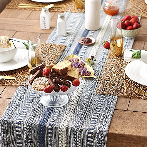DII Farmhouse Braided Stripe Table Runner Collection, 15x72 (15x77, Fringe Included), French Blue by DII - Image 5