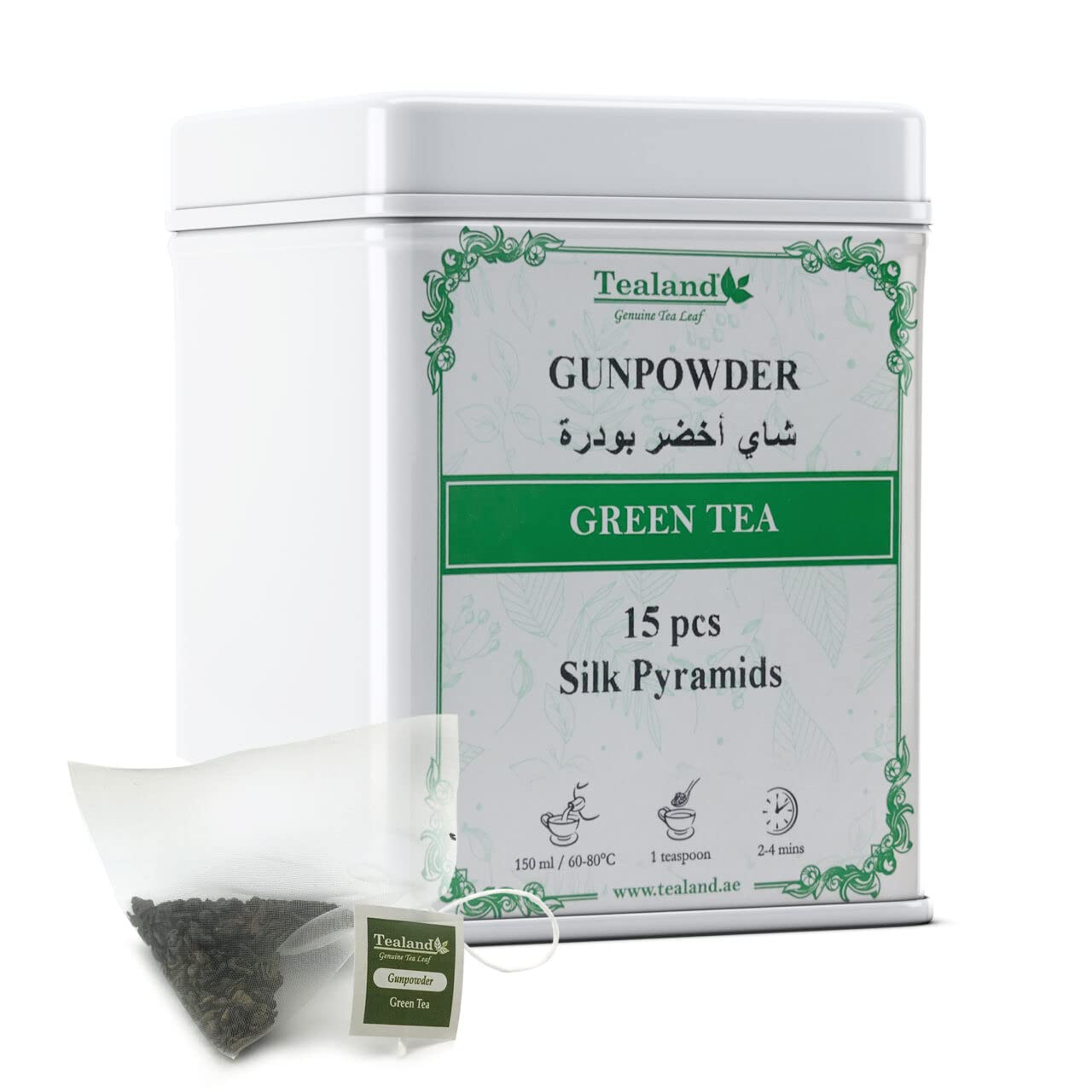 Tealand Pyramid Gunpowder Tea Bag Special Strong Malty Loose Leaf Breakfast Invigorating Aroma 100% Natural Ingredients Anti-Oxidants Rich 15pcs