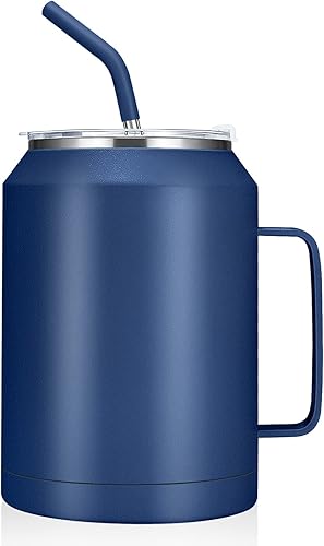 zenbo - Vaso de acero inoxidable aislado al vacío con asa, tapa y popote, mantiene las bebidas frías hasta 36 horas, cuerpo a prueba de sudor, apto