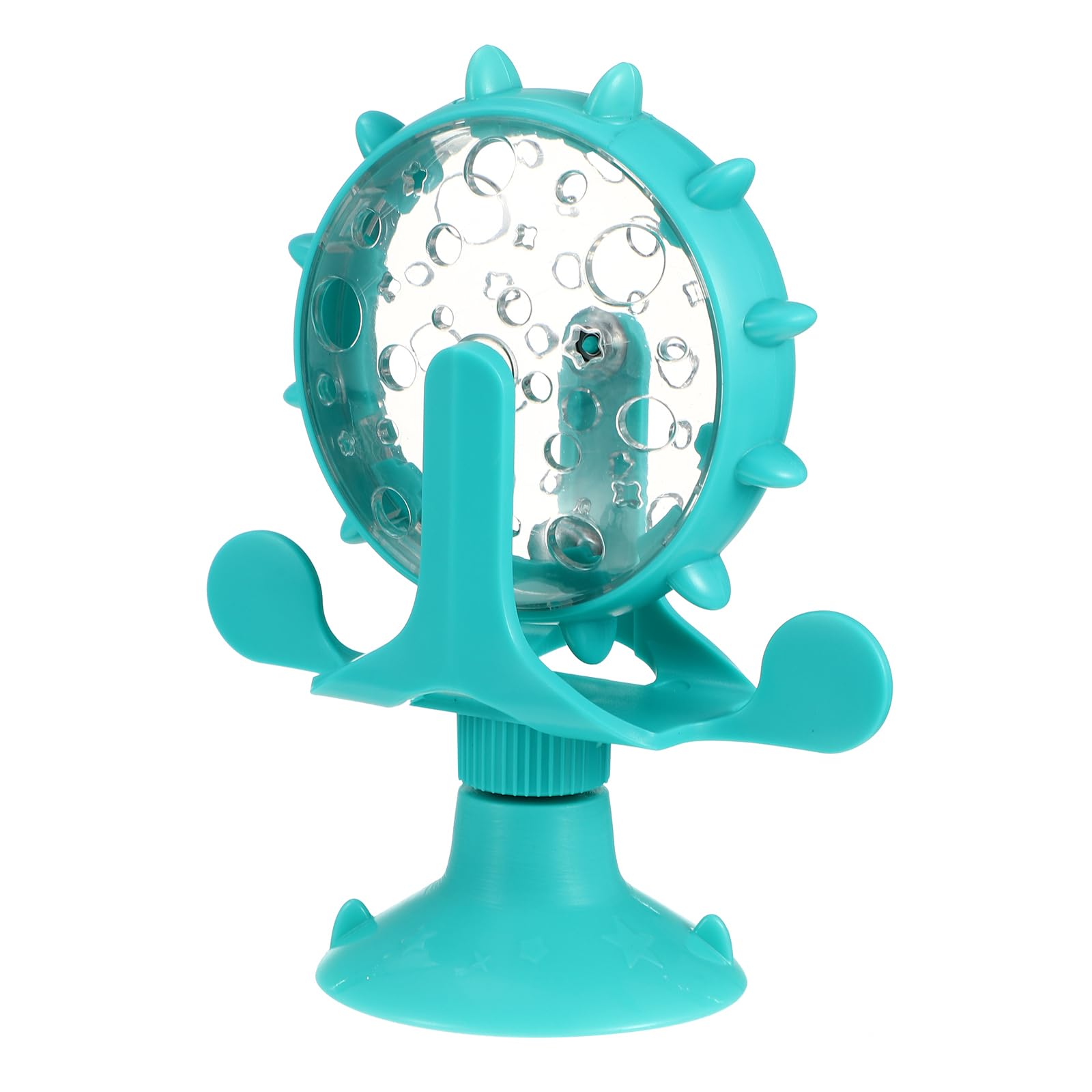 iplusmile Interactive Cat Treats Dispenser Toy, 360° Rotating Windmill Toys, Fun Pet Cat Food Puzzle Toy for Bored Indoor, Exercise Wheel Feeder Toy with Suction Cup, Blue