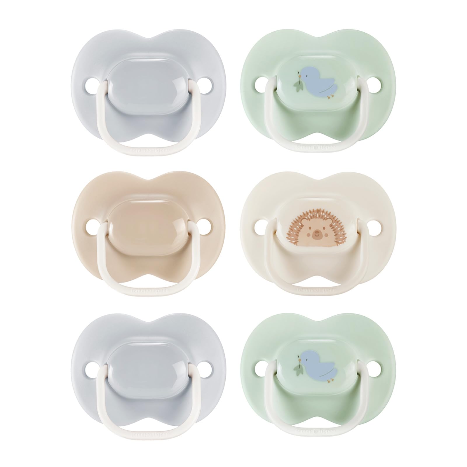 Tommee Tippee Anytime Matte Newborn Pacifiers, 0-6 Months, Symmetrical Baglet, BPA-Free Binkies, Blue and Green, Pack of 6
