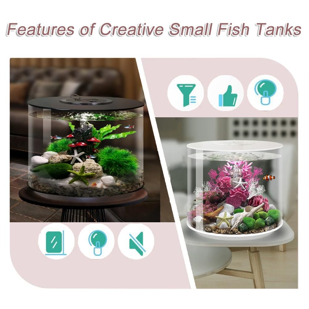 Kit de acuario pequeño con filtro, luz LED tricolor y una bomba silenciosa de circulación de agua, adecuado para mantener peces y camarones Betta (multicolor-A)
