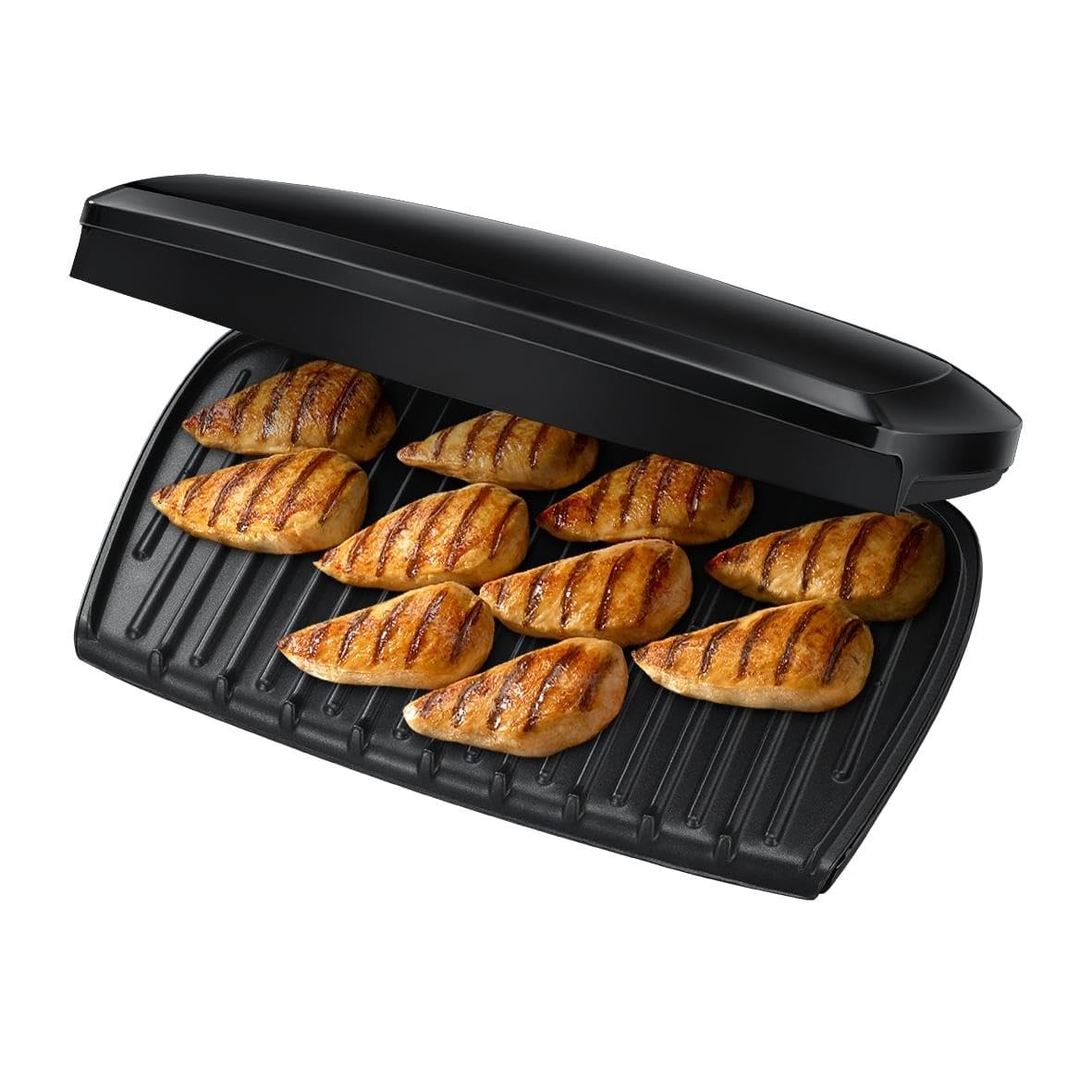 George Foreman Duży Grill Elektryczny - Nieprzywierający, Zdrowy, Do Tostów i Panini, Płyta Grzejna, Oszczędność Energii, Przechowywanie Pionowe, Łatwe Czyszczenie, Taca Ociekowa