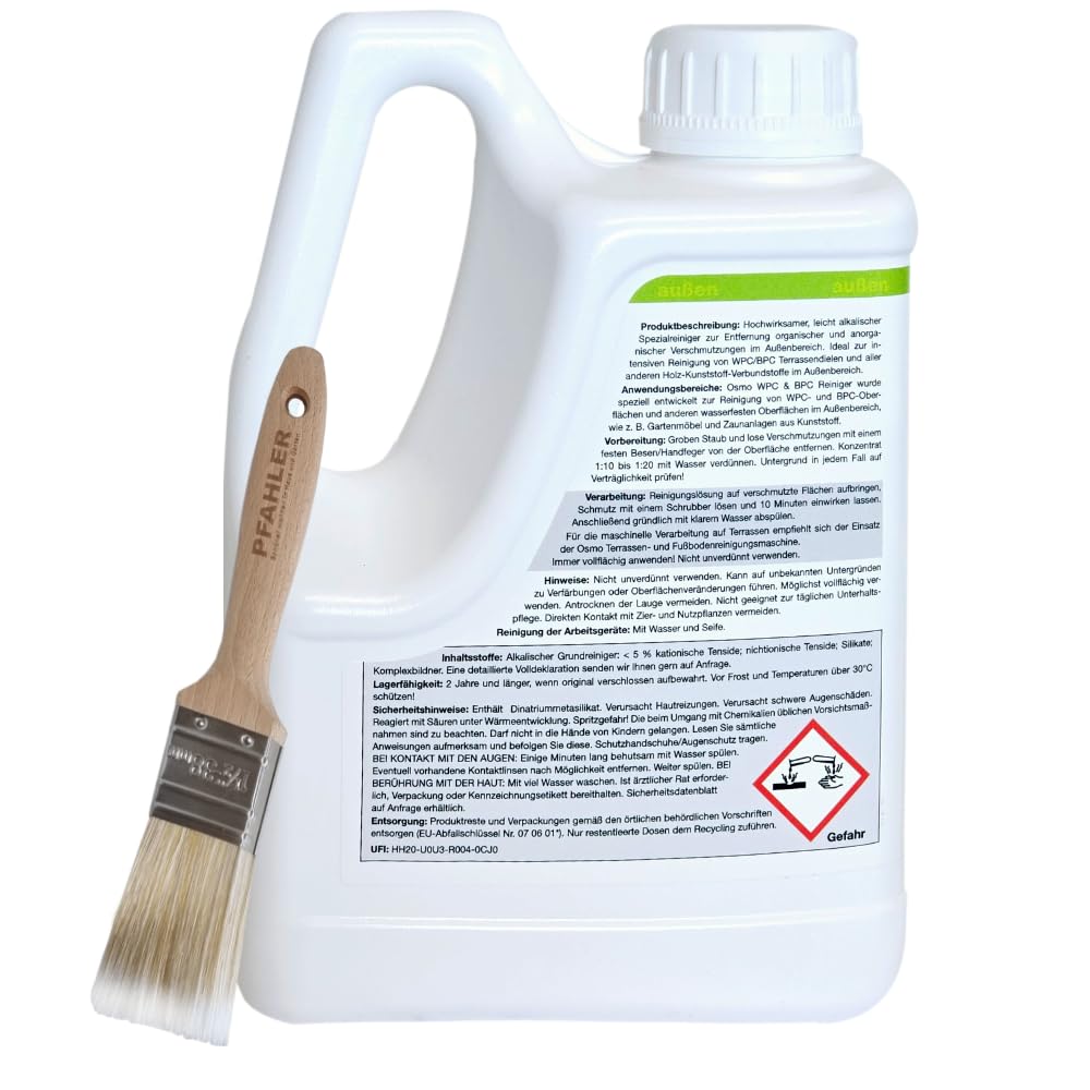 OSMO WPC & BPC Reiniger 1L 8021 Inkl. Gratis PFAHLER-Pinsel. Tiefenwirksamer Grundreiniger für WPC/BPC Terrassendielen und alle anderen Holz-Kunststoff-Verbundstoffe