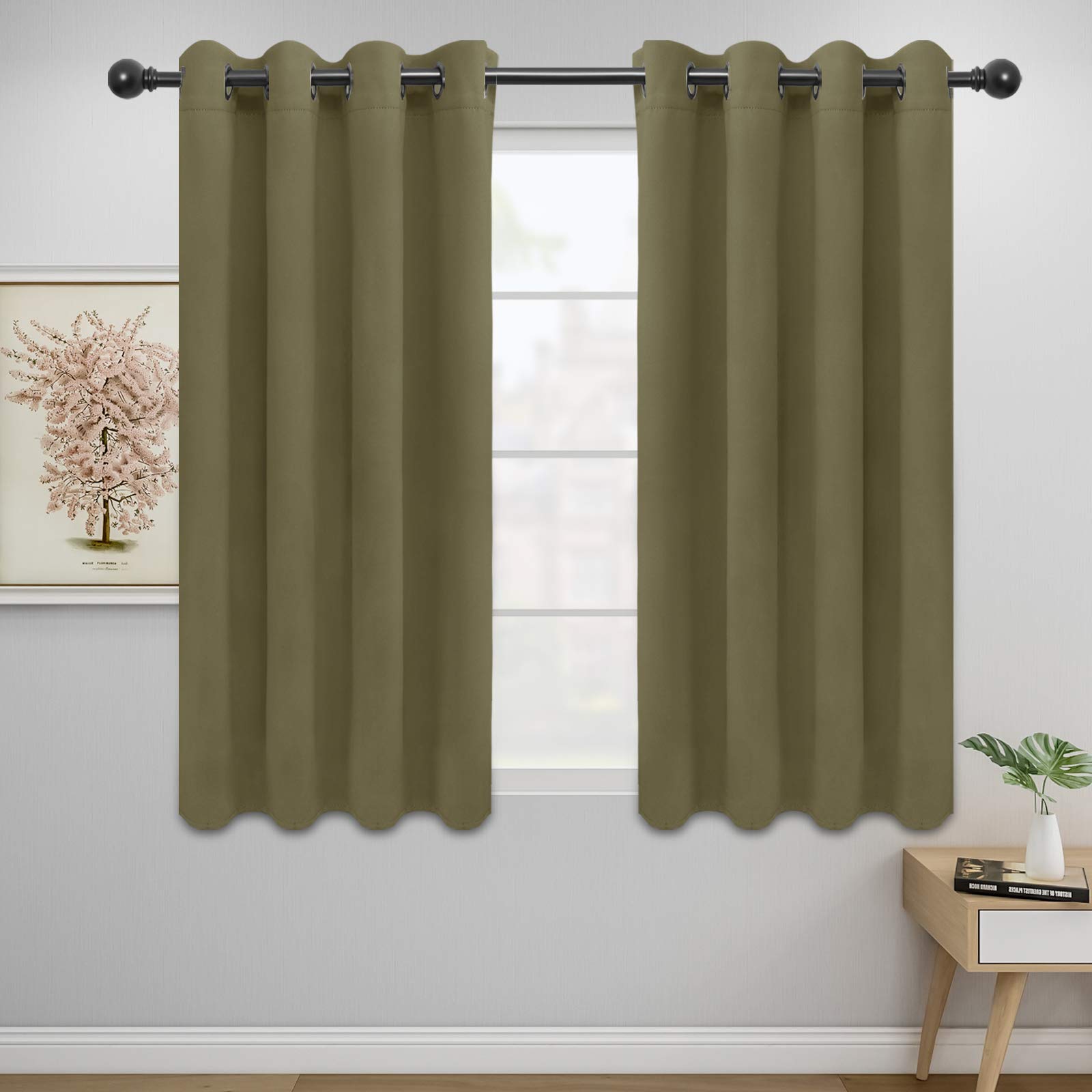 Easy-Going Blackout Curtains for Bedroom, Solid Thermal Insulated Grommet and Noise Reduction Window Drapes, Room Darkening Curtains for Living Room,