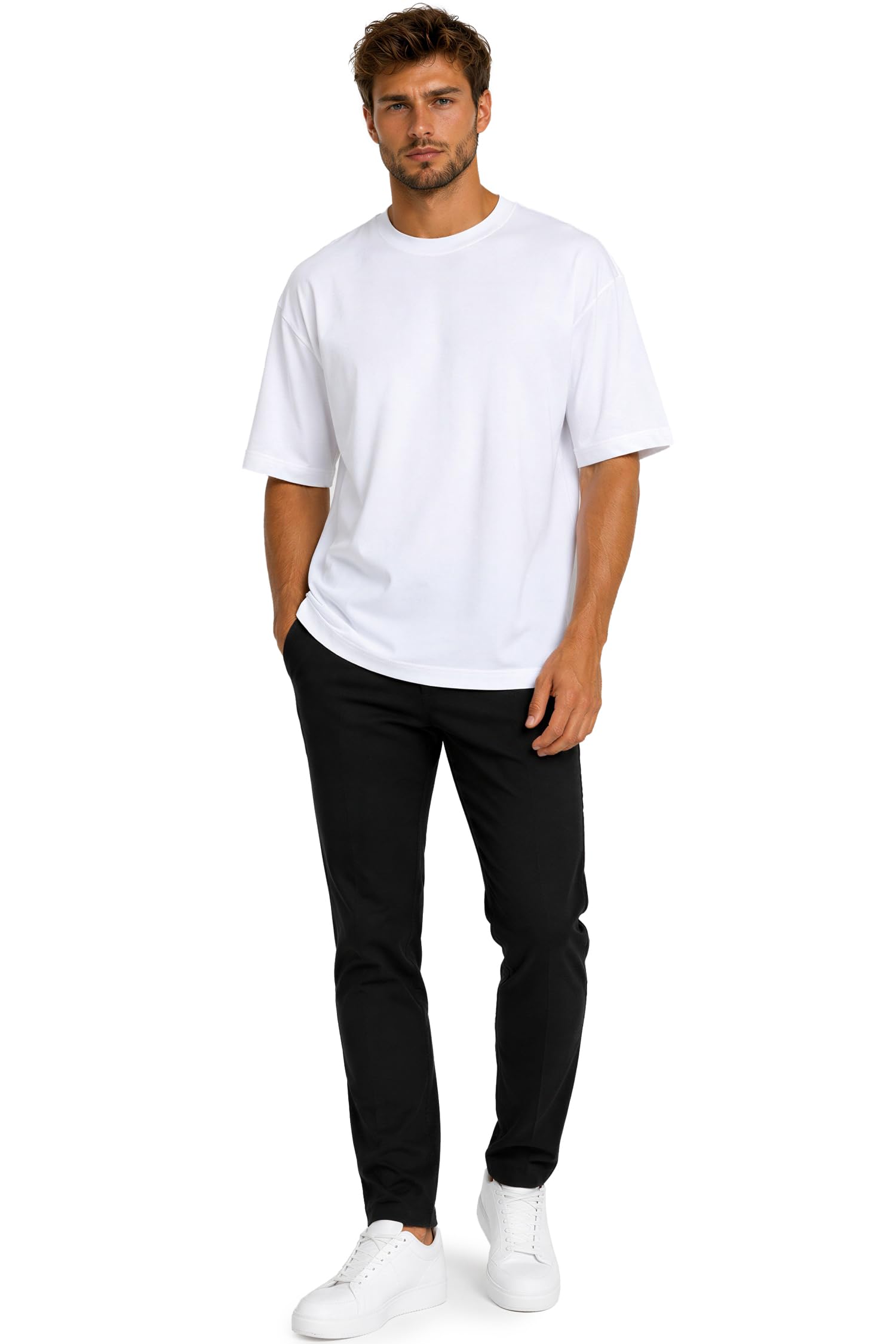 Reichstadt T-Shirt Uomo Oversize Basic Cotone Manica Corta Girocollo Casual | T-shirt oversize basic da uomo in cotone, manica corta e scollo rotondo, traspirante per look casual e tempo libero