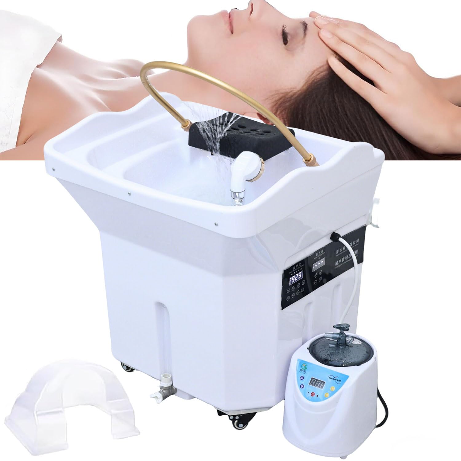 Lavatesta Portatile per Parrucchieri, Lavatesta per Disabili con Serbatoio 60L, Lavateste Portatili Casa, Dotato Inalatore Vapore e Copertura Vapore, Adatto Spa Saloni Parrucchiere, Bianco