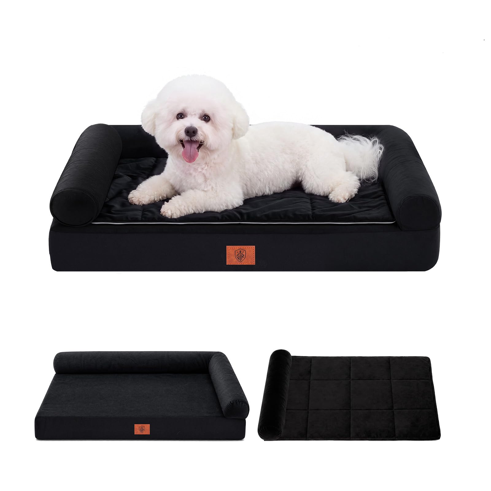 GTPLAYER Small Dog Bed Sofa Washable Orthopedic Dog Beds Black 60*45*14CM