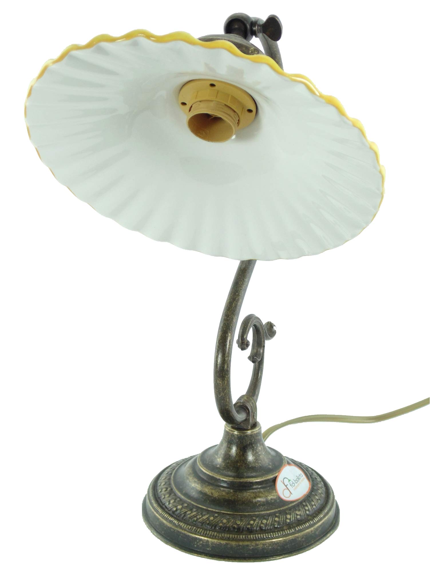 Lampada ottone da comodino,tavolo,scrivania,illuminazione per interni con paralume ceramica giallo s38 Misure:H 32cm,Ø paralume 19cm,Ø base 13cm