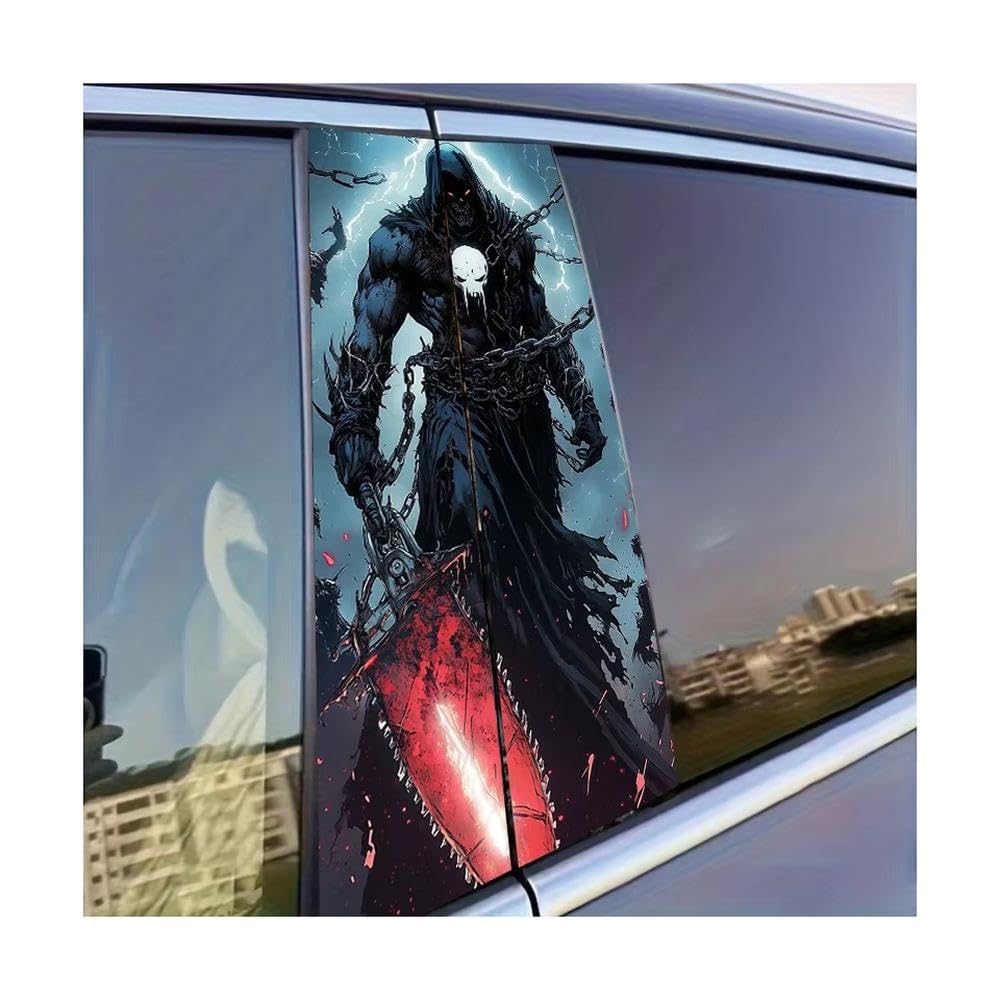 Dabhuoc One Color Car Parts 2 Pcs Car Center Pillar Stickers Chainsaw Grim Reaper Protective Film Scratch-Resistant