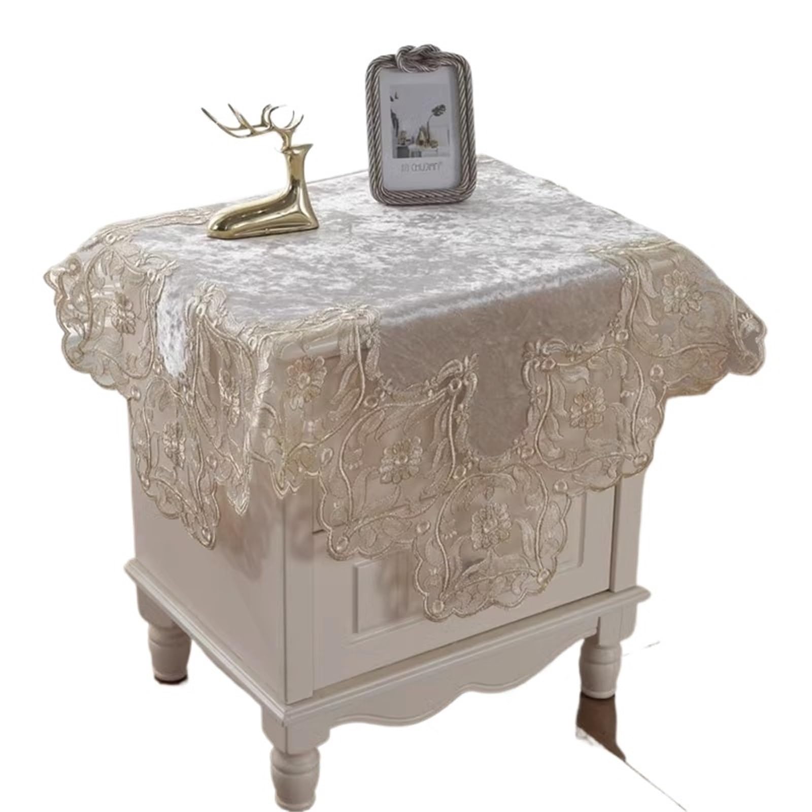 ZNTIHZ Square Table Cloth White Small Bedside Tablecloth Embroidery Lace Dining Cover Juppe Elegant Towel For Furniture Dresser(Camel A,70X70cm)