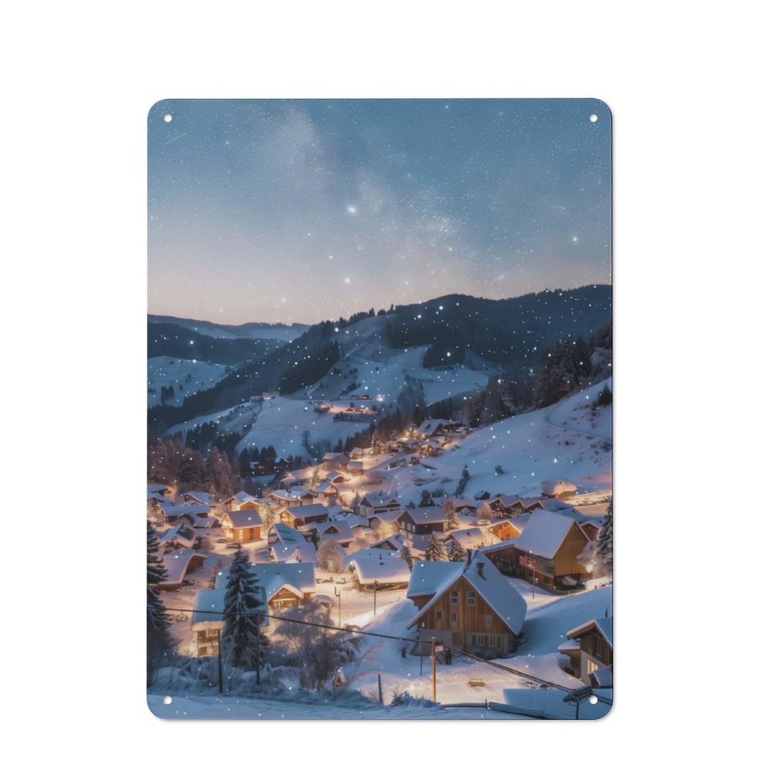 Junmoney Snowy Winter Village Retro-Style Metal Plaque 40X30cm For Kitchen Or Home Bar, Gift For Home Bar Enthusiasts During The Christmas Season