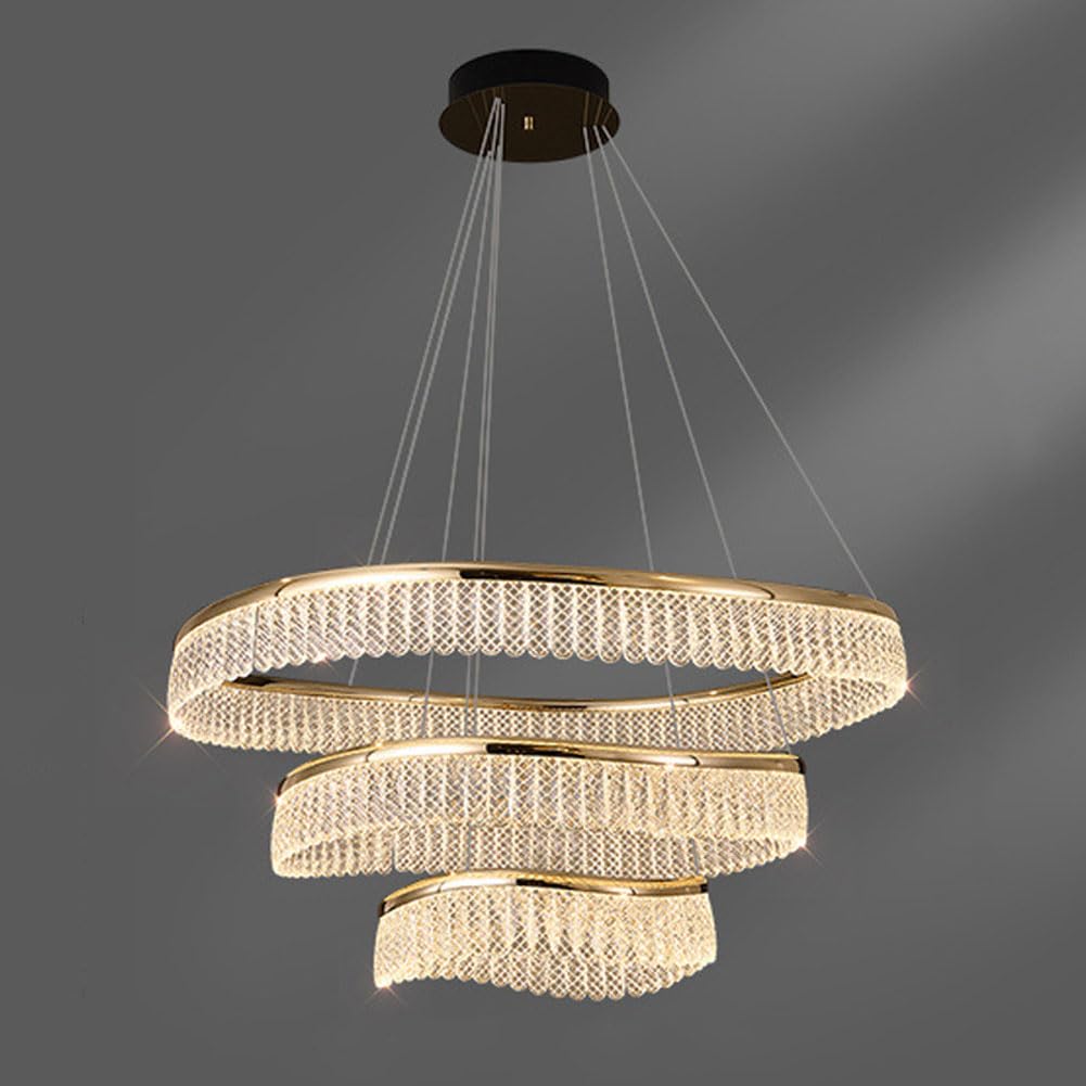 HXYSXHJUO French light luxury crystal chandelier, creative square lamp, aluminium electroplating S gold + crystal, for dining room bedroom living room,Gold,100+80+40cm
