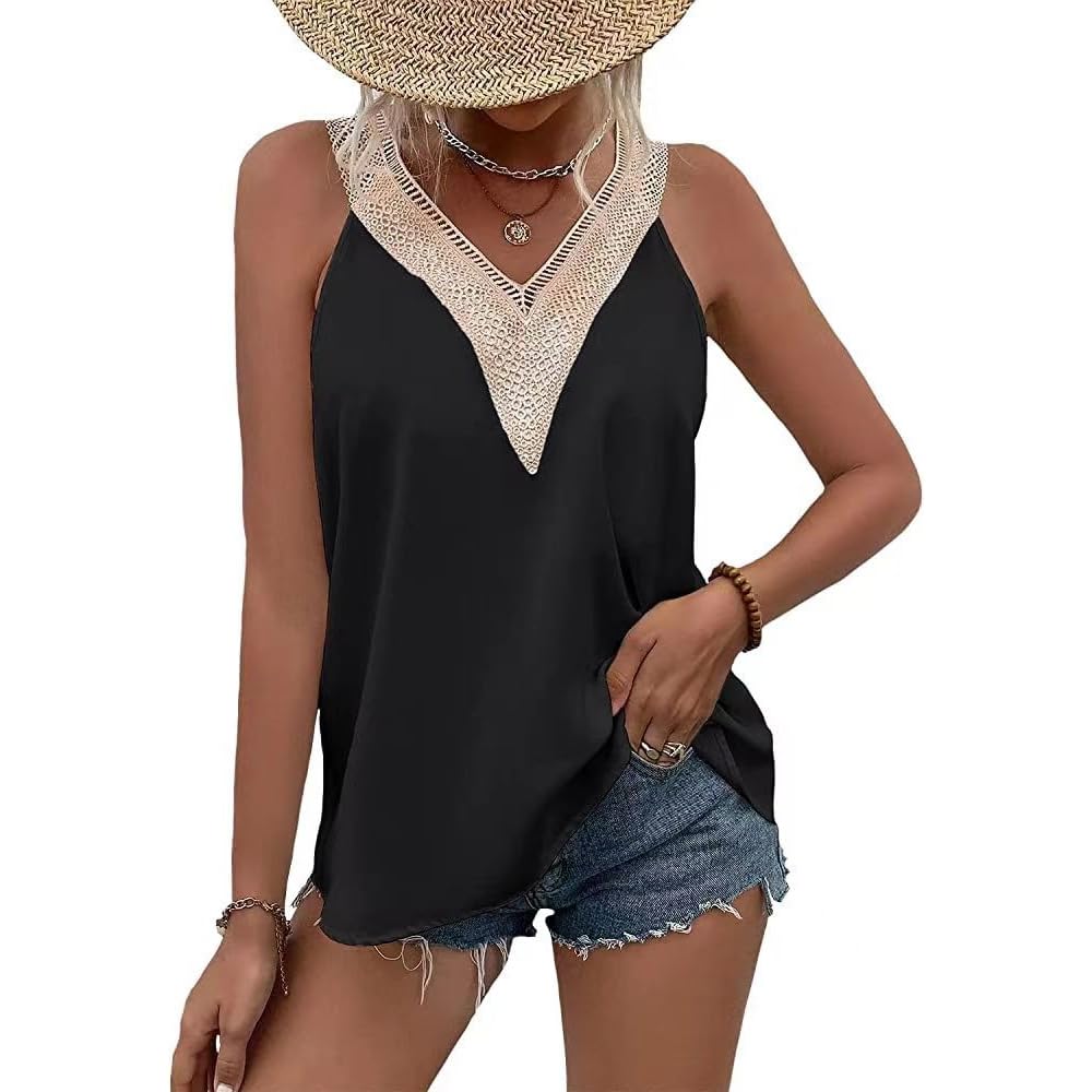 KBRPEY Camiseta Mujer con Cuello en V Camiseta sin Mangas Mujer Camisetas Confort Tank Top Elegancia Blusa Casual Cami Tops de Longitud Media