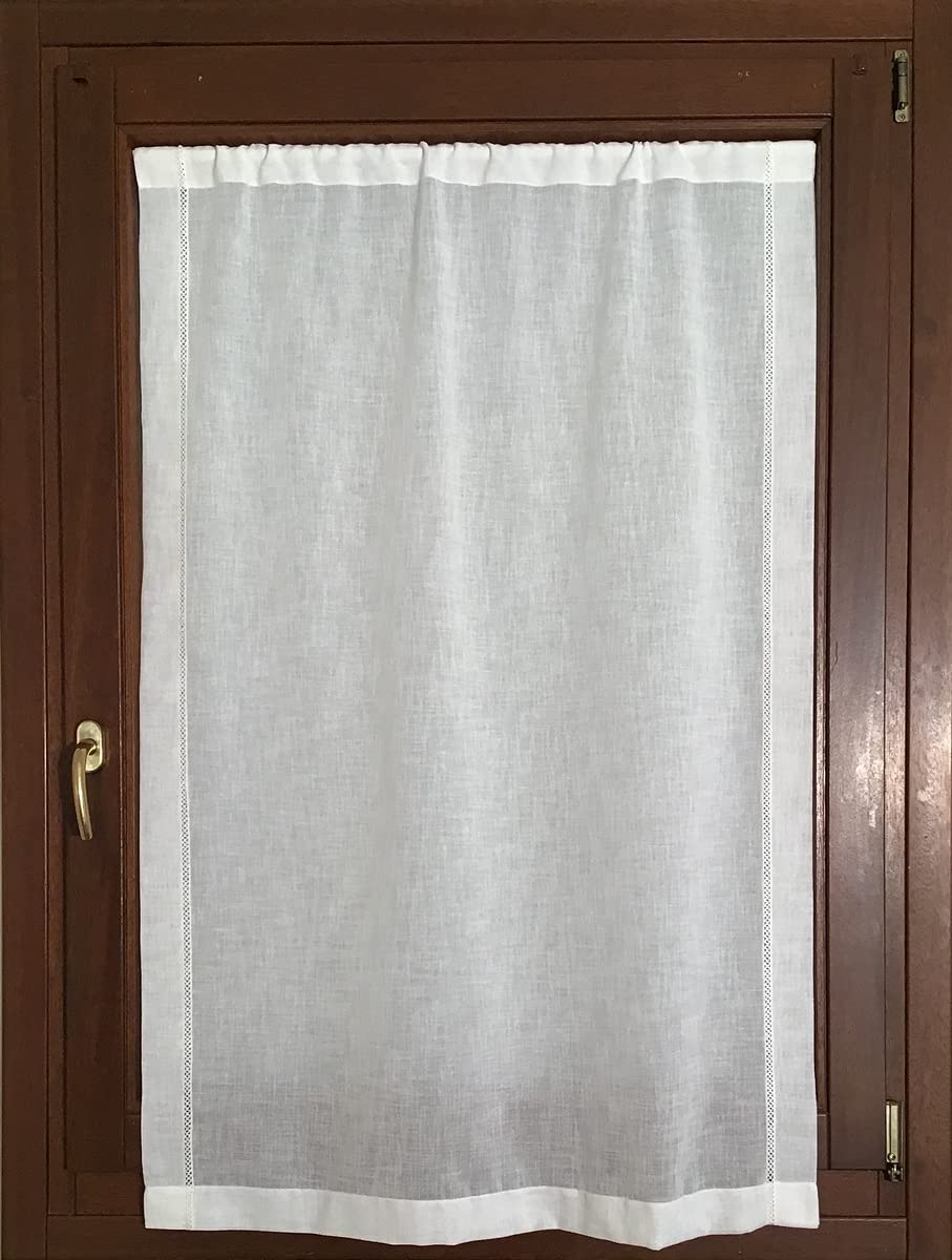 Tende tendine a pannello a vetro per finestra e porta su misura larghezza da 30 a 120 tessuti bianco effetto lino lunghezza personalizzata art.sonia (65x135 cm)