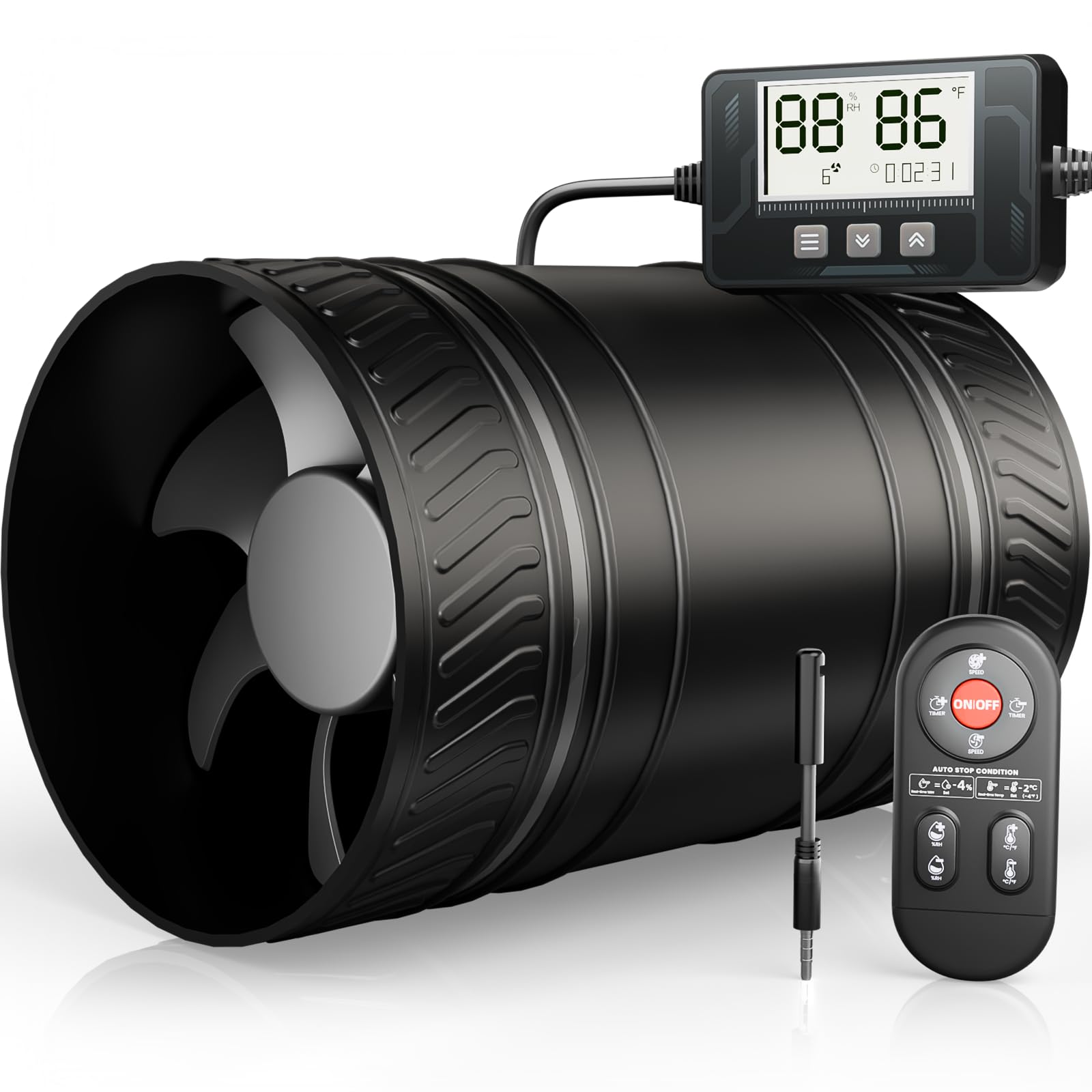 MOCINE Elektronische Lüfter, 100 mm Rohrventilator mit Timer, intelligenter Temperatur- und Feuchtigkeitssteuerung, 5000 RPM, leiser Betrieb, Abluftventilator für Keller, Growzelt, Garage