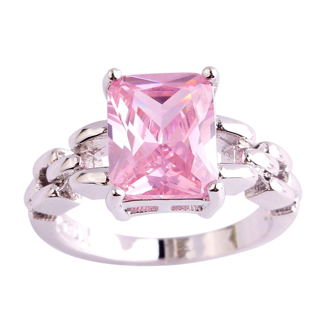 Emsione 925 Silver Plated Created Pink Topaz Womens Ring