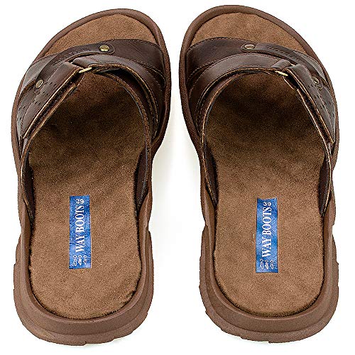 Sandália Slip Masculina Em Couro Marrom Comfort