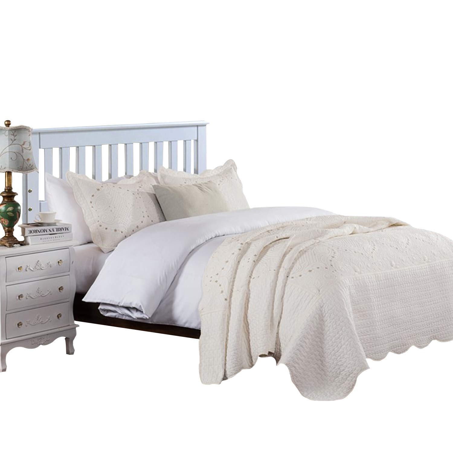 Brandream White Quilts Set Queen Size Bedspreads Farmhouse Bedding 100 Cotton Quilted