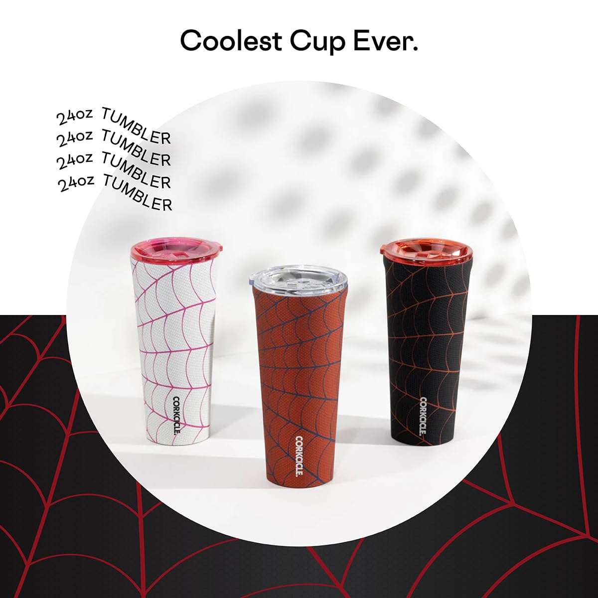 Corkcicle Gobelet isotherme avec couvercle, 710 ml, Marvel Miles Morales
