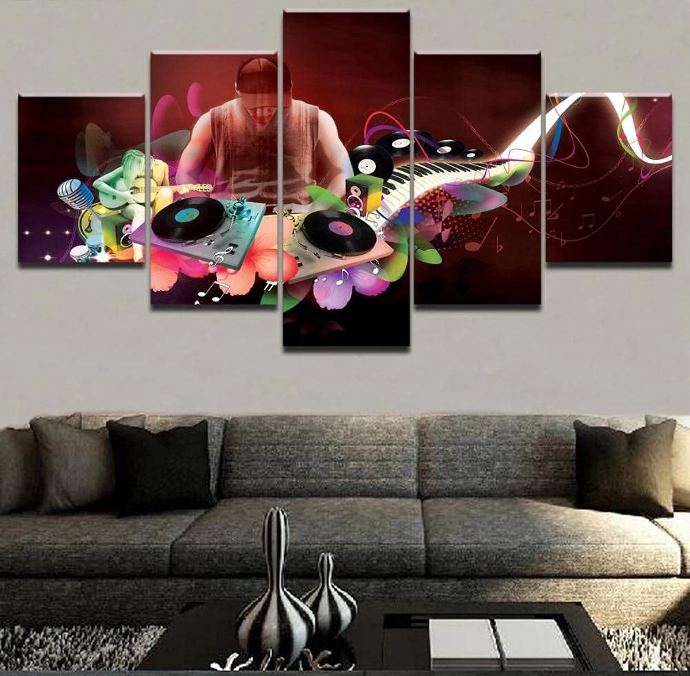 MPPSU Manifesto Di Musica Elettronica DJ Artistico Astratto 5 Pezzi HD Modulari Canvas Quadri Decorazioni Per La Casa Stampe Su Tela Poster Quadri Moderni Soggiorno Quadro Moderno Camera Da Letto