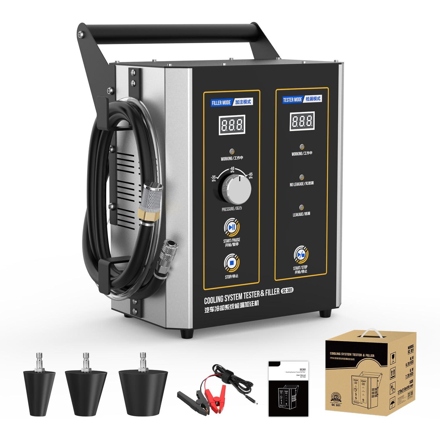 LUTIFIX SC301 Cooling System Leak Test Vacuum Filling Tool,Coolant System Refiller Kit,Cooling System Vacuuming,Filling Mode & Leak Detection Mode,Coolant Filling