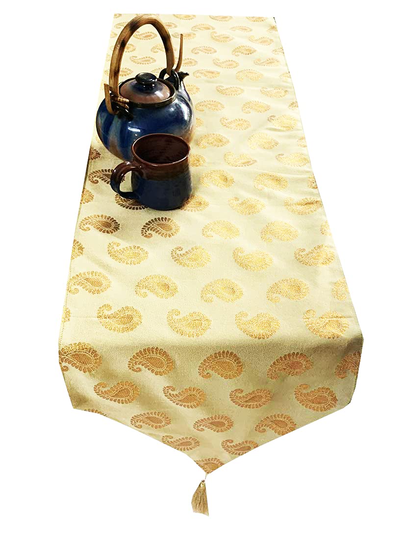 Pink parrot- Dupian Silk Beige with Gold Motiv Table Runner 12x70 inch 1 pc