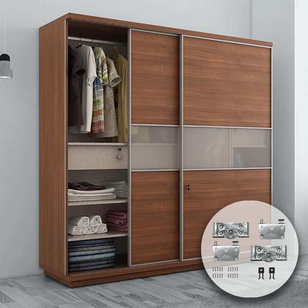 HYDERON Wardrobe Sliding Double Track Roller β Smooth Sliding Solution for Wooden and Glass Sliding Doors | Durable Silver Finish | (Pack of 1 Set) 2