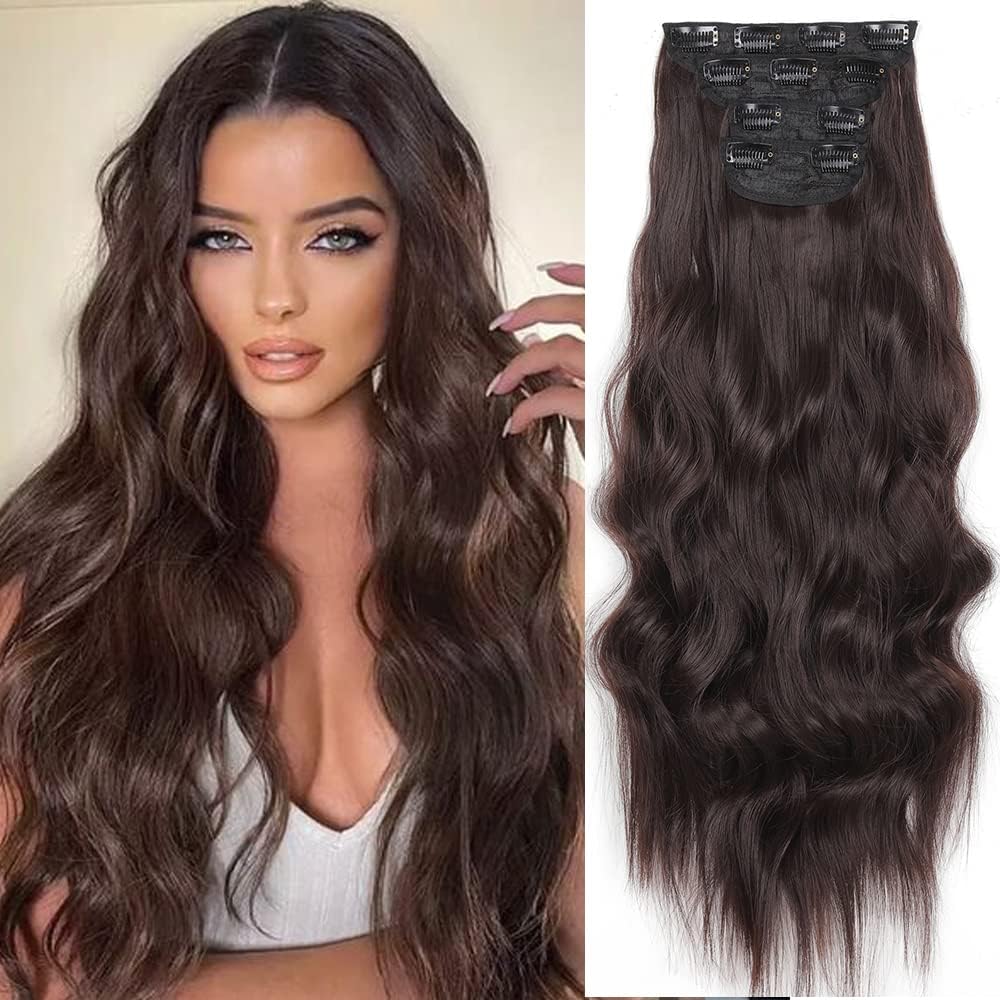Clip in Hair Extensions 24 Inch 4pcs Set Curly Wave Long Hair Extension